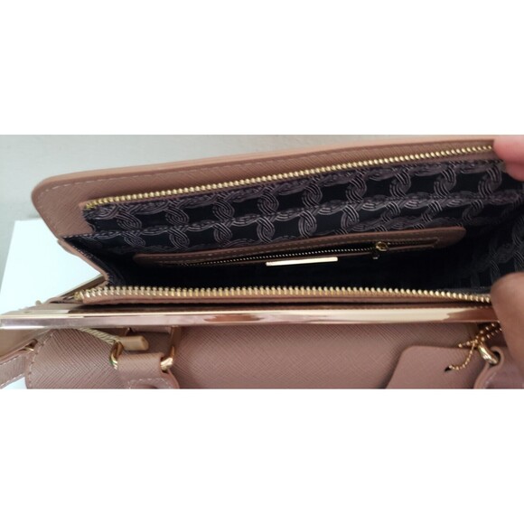 Myztique Handbag Satchel Genuine Vegan Leather Nude Medium Classic Work NEW Tags - Picture 5 of 9